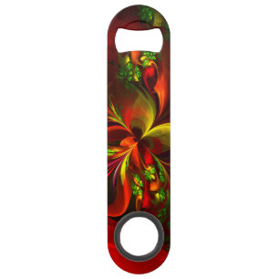 Modern Red Green Floral Abstract Art Pattern #05 Bar Key