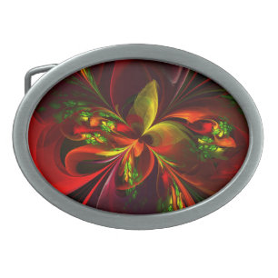 Modern Red Green Floral Abstract Art Pattern #05 Belt Buckle