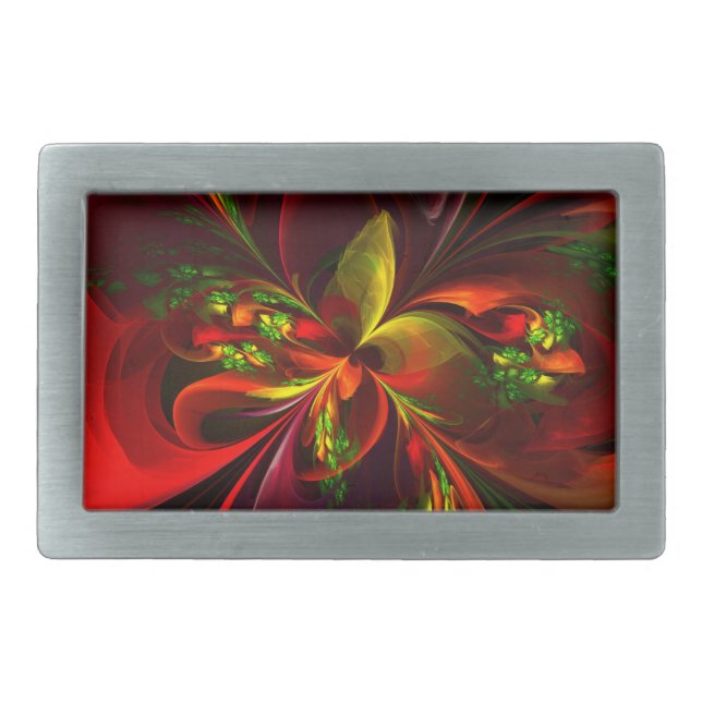 Modern Red Green Floral Abstract Art Pattern #05 Belt Buckle (Front)