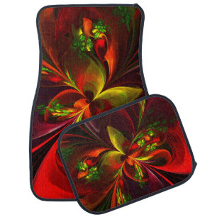 Modern Red Green Floral Abstract Art Pattern #05 Car Floor Mat