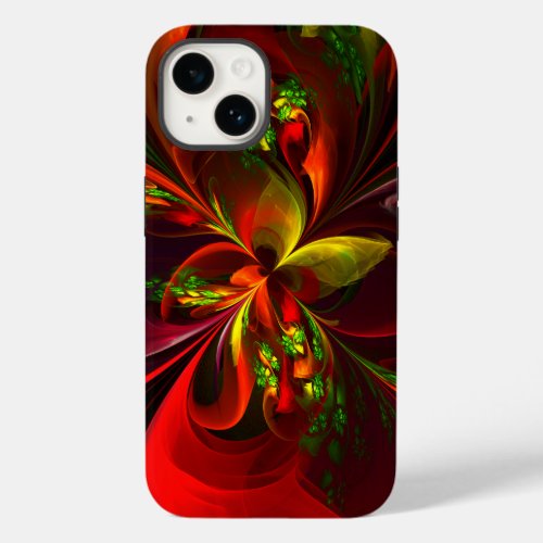 Modern Red Green Floral Abstract Art Pattern 05 Case_Mate iPhone 14 Case