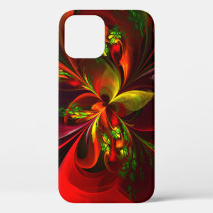 Modern Red Green Floral Abstract Art Pattern #05 iPhone 12 Case