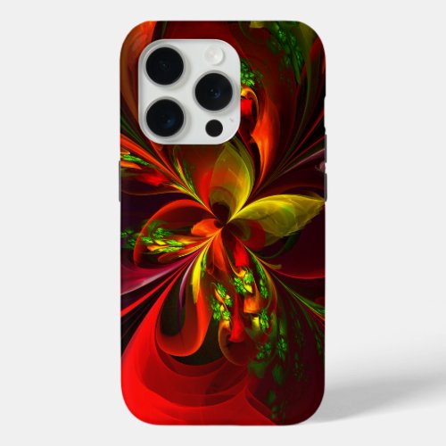 Modern Red Green Floral Abstract Art Pattern 05 iPhone 15 Pro Case