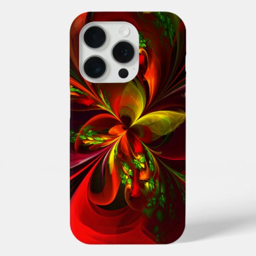 Modern Red Green Floral Abstract Art Pattern 05 iPhone 15 Pro Case