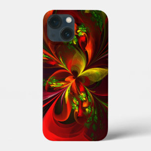 Modern Red Green Floral Abstract Art Pattern #05 iPhone 13 Mini Case