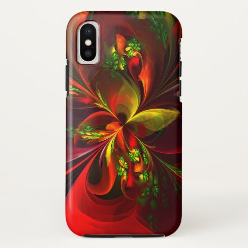 Modern Red Green Floral Abstract Art Pattern 05 iPhone XS Case