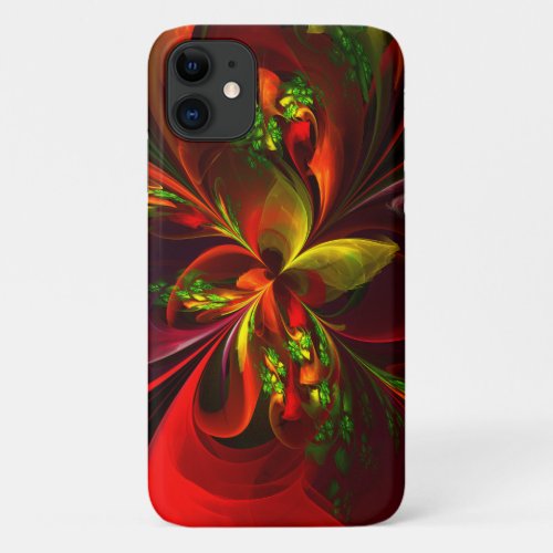Modern Red Green Floral Abstract Art Pattern 05 iPhone 11 Case