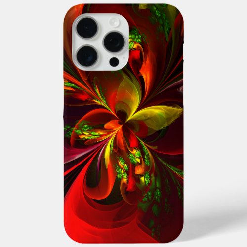Modern Red Green Floral Abstract Art Pattern 05 iPhone 15 Pro Max Case