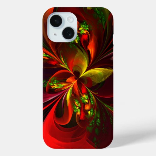 Modern Red Green Floral Abstract Art Pattern 05 iPhone 15 Case