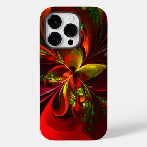 Modern Red Green Floral Abstract Art Pattern 05 Case_Mate iPhone 14 Pro Case