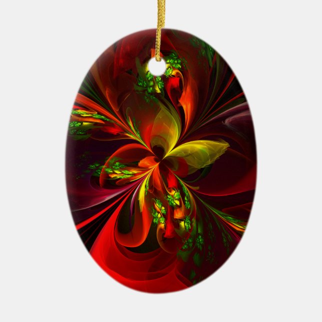 Modern Red Green Floral Abstract Art Pattern #05 Ceramic Ornament (Front)