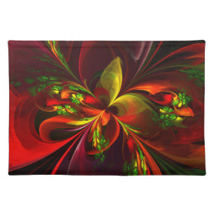 Modern Red Green Floral Abstract Art Pattern #05 Cloth Placemat