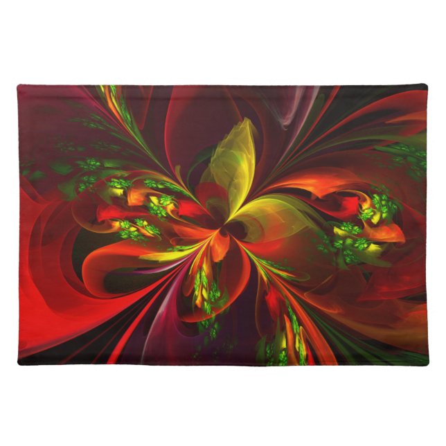 Modern Red Green Floral Abstract Art Pattern #05 Cloth Placemat (Front)