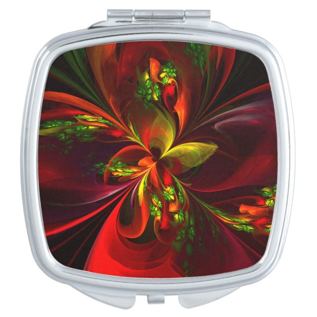 Modern Red Green Floral Abstract Art Pattern #05 Compact Mirror (Front)