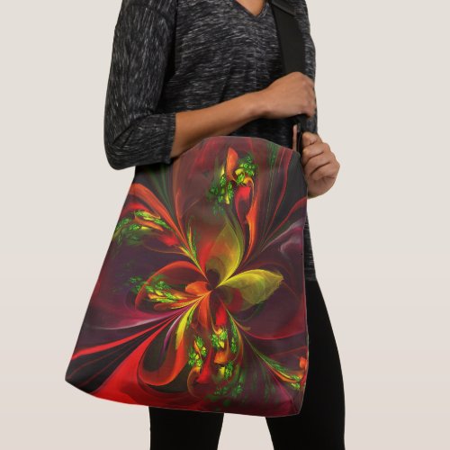 Modern Red Green Floral Abstract Art Pattern 05 Crossbody Bag