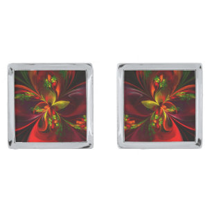 Modern Red Green Floral Abstract Art Pattern #05 Cufflinks
