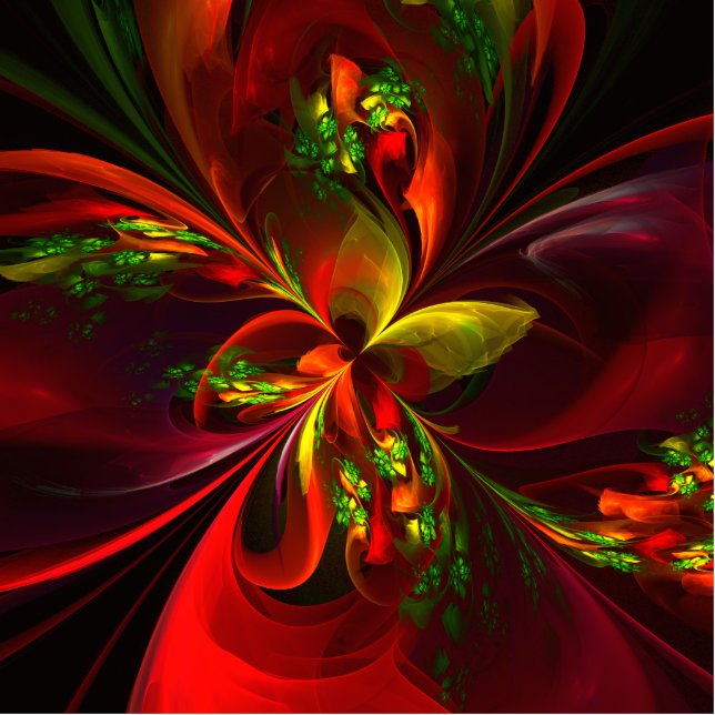 Modern Red Green Floral Abstract Art Pattern #05 Cutout (Front)