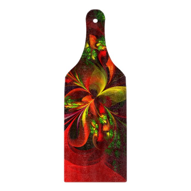 Modern Red Green Floral Abstract Art Pattern #05 Cutting Board (Front)