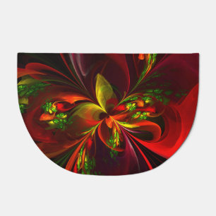 Modern Red Green Floral Abstract Art Pattern #05 Doormat