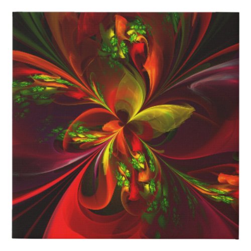 Modern Red Green Floral Abstract Art Pattern 05 Faux Canvas Print