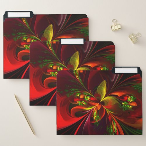 Modern Red Green Floral Abstract Art Pattern 05 File Folder