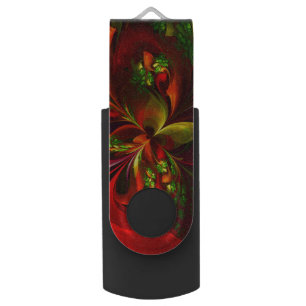 Modern Red Green Floral Abstract Art Pattern #05 Flash Drive