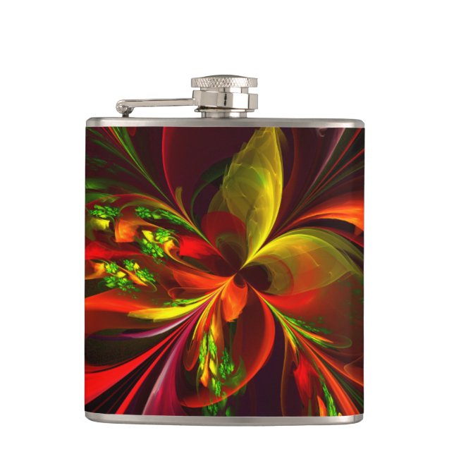 Modern Red Green Floral Abstract Art Pattern #05 Flask (Front)