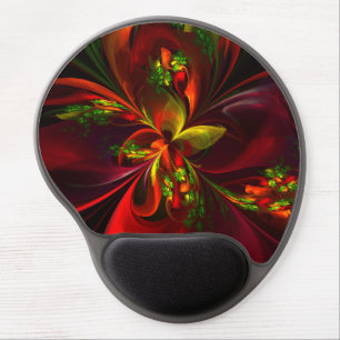 Modern Red Green Floral Abstract Art Pattern #05 Gel Mouse Pad