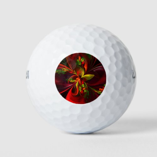 Modern Red Green Floral Abstract Art Pattern 05 Golf Balls