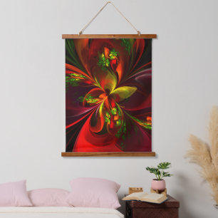 Modern Red Green Floral Abstract Art Pattern #05 Hanging Tapestry
