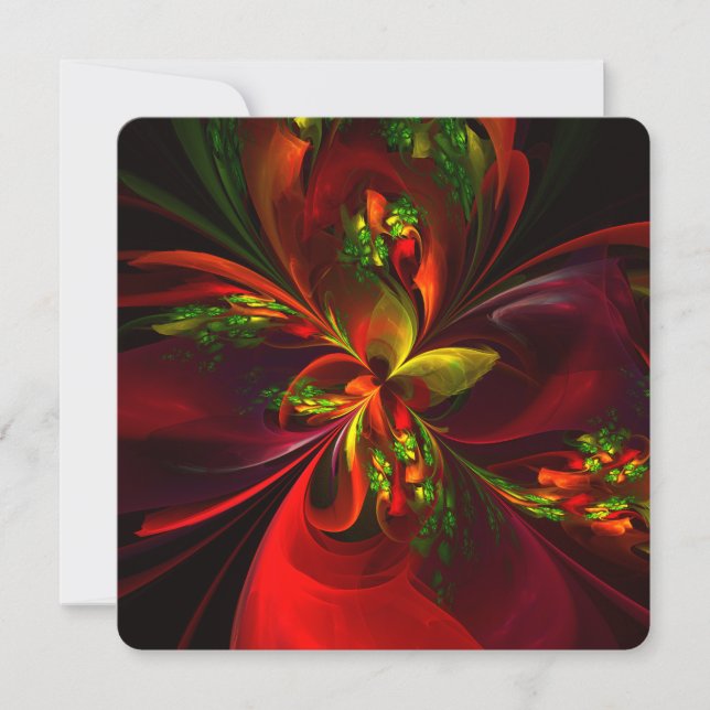 Modern Red Green Floral Abstract Art Pattern #05 Invitation (Front)
