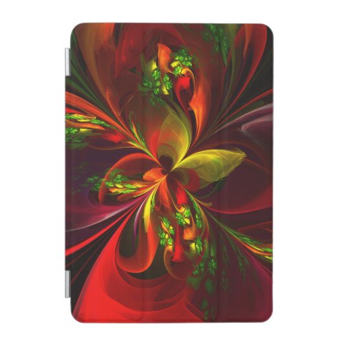 Modern Red Green Floral Abstract Art Pattern 05 iPad Mini Cover