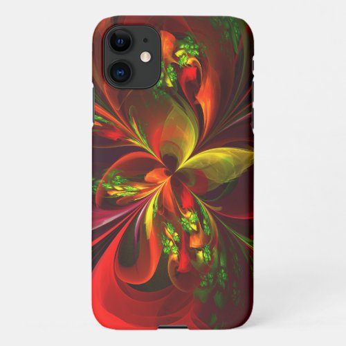 Modern Red Green Floral Abstract Art Pattern 05 iPhone 11 Case