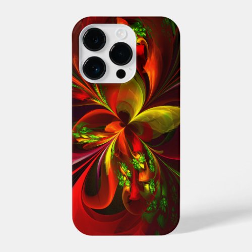 Modern Red Green Floral Abstract Art Pattern 05 iPhone 14 Pro Case