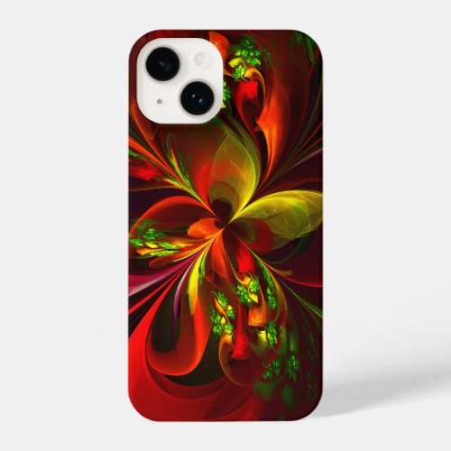Modern Red Green Floral Abstract Art Pattern 05 iPhone 14 Case