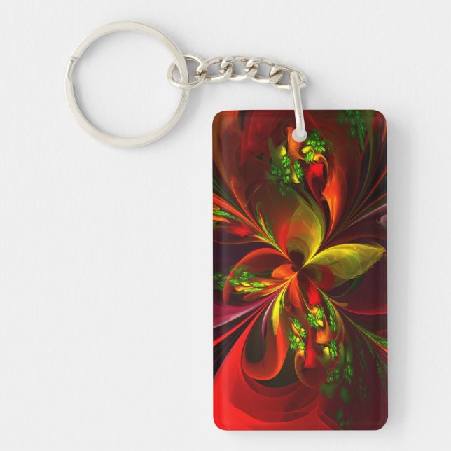 Modern Red Green Floral Abstract Art Pattern #05 Keychain (Front)