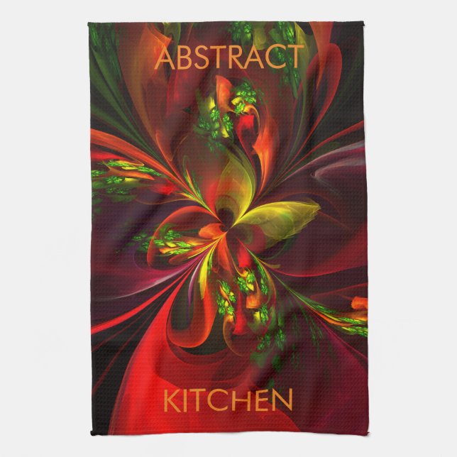 Modern Red Green Floral Abstract Art Pattern #05 Kitchen Towel (Vertical)