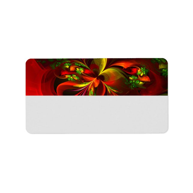Modern Red Green Floral Abstract Art Pattern #05 Label (Front)