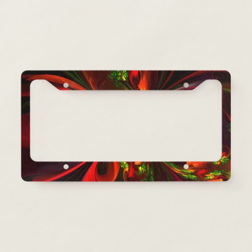 Modern Red Green Floral Abstract Art Pattern 05 License Plate Frame
