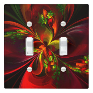 Modern Red Green Floral Abstract Art Pattern #05 Light Switch Cover