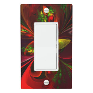 Modern Red Green Floral Abstract Art Pattern #05 Light Switch Cover