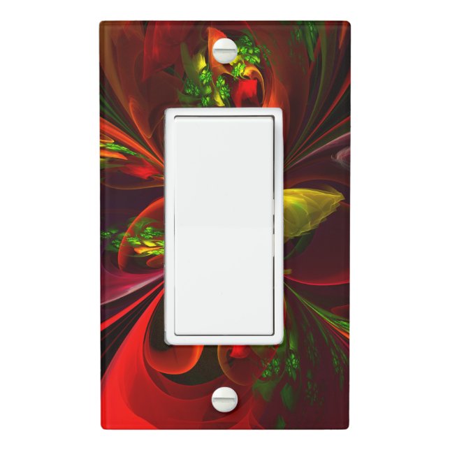 Modern Red Green Floral Abstract Art Pattern #05 Light Switch Cover (In Situ)