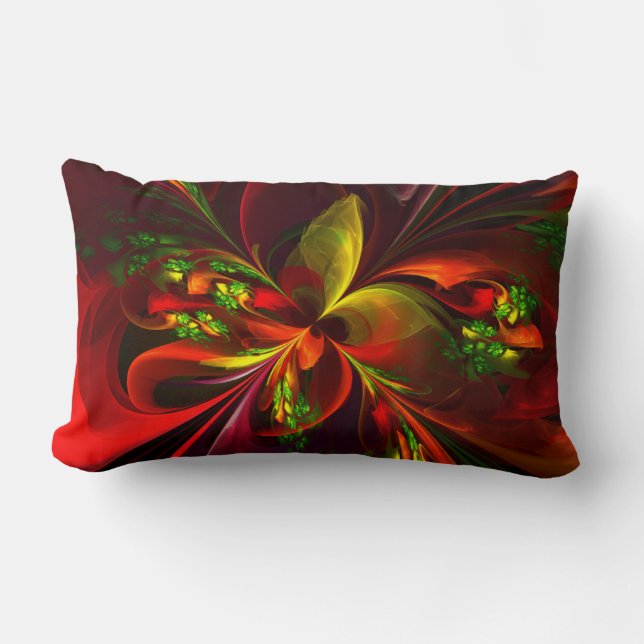 Modern Red Green Floral Abstract Art Pattern #05 Lumbar Pillow (Front)