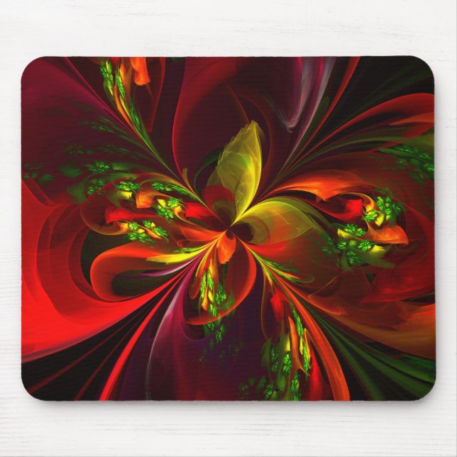 Modern Red Green Floral Abstract Art Pattern #05 Mouse Pad (Front)