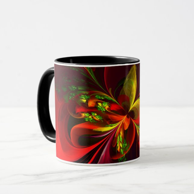 Modern Red Green Floral Abstract Art Pattern #05 Mug (Front Left)