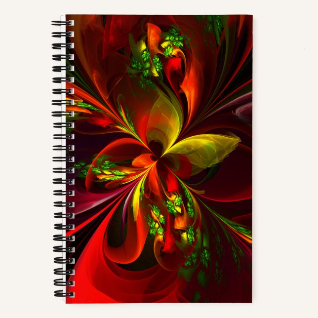 Modern Red Green Floral Abstract Art Pattern #05 Notebook (Front)