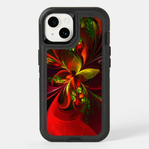 Modern Red Green Floral Abstract Art Pattern 05 OtterBox iPhone 14 Case
