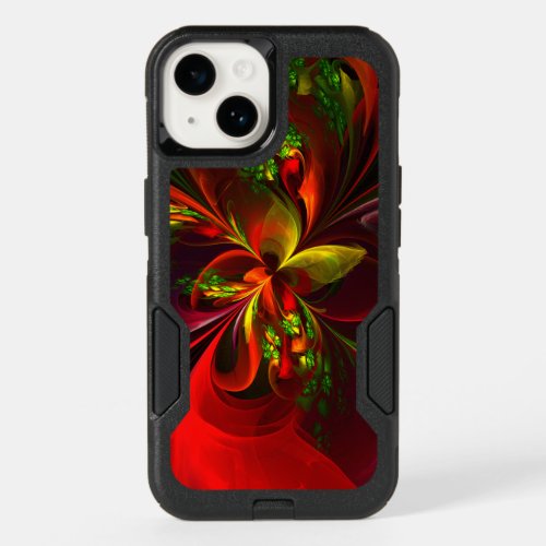Modern Red Green Floral Abstract Art Pattern 05 OtterBox iPhone 14 Case