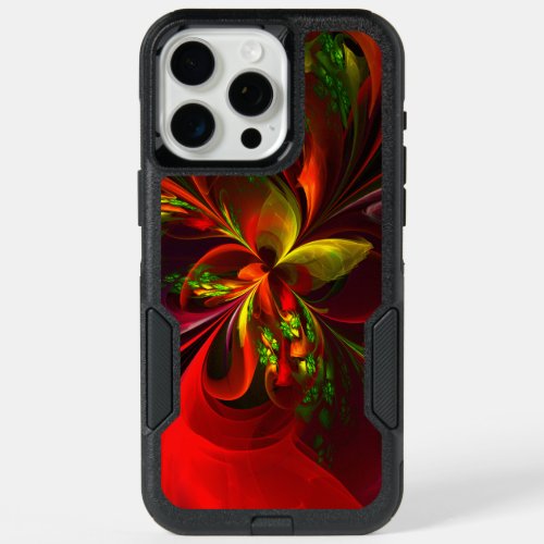 Modern Red Green Floral Abstract Art Pattern 05 iPhone 15 Pro Max Case