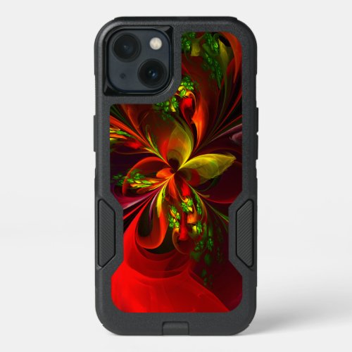 Modern Red Green Floral Abstract Art Pattern 05 iPhone 13 Case